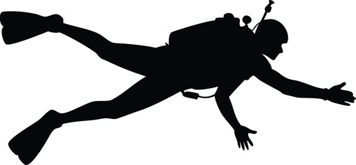 Scuba Diver Swimming Silhouette With Fins On A Transparent Background Diving Sport