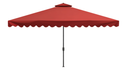 Red Patio Umbrella: A stylish red patio umbrella offers shade and elegance for outdoor relaxation. Its scalloped edge adds a touch of charm.