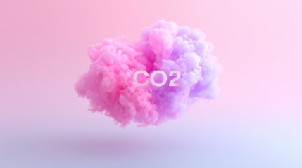 Fototapeta premium Colorful cloud with CO2 text floating in soft pastel hues during digital art creation