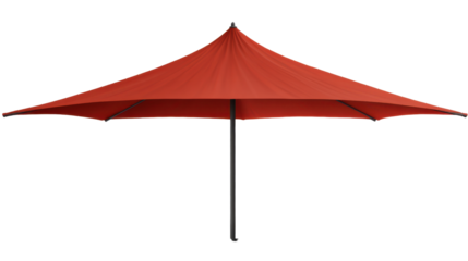 Red Conical Parasol: A large, vibrant red conical parasol provides ample shade, offering a stylish and functional outdoor solution. 