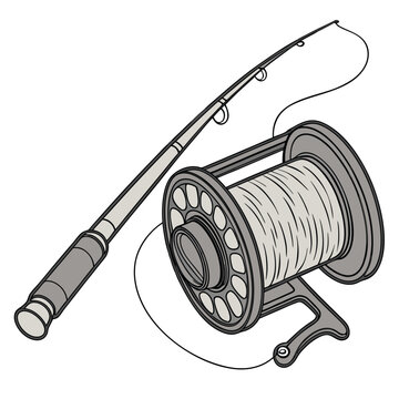 recommend clip art: Fishing rod and reel equipment detailed illustration graphic design resource