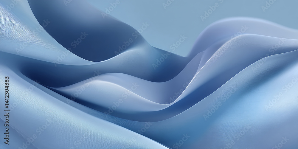 Poster abstract image of flowing light-blue fabric, creating soft waves and curves, suggesting serenity, ca