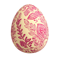 Fototapeta premium Ornate Easter Egg with Floral Pattern in Pink and Beige on a Transparent Background for Holiday Decoration and Celebration