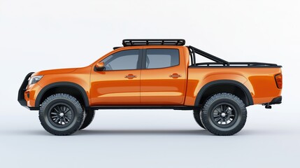 A glossy bright orange pickup truck