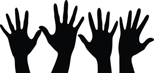 Obraz premium Silhouetted Hands Upstretched on Transparent Backdrop, Unity, Cooperation, Volunteerism