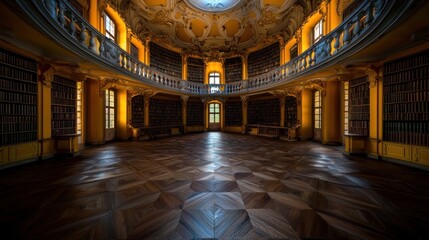 Obraz premium Grand Library interior, ornate, sunlight, historical