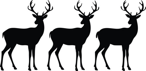 Fototapeta premium Three Deer Silhouettes Standing on White Background