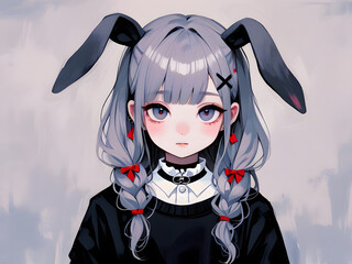 Cute Bunny Girl Anime Artwork, Dark Rabbit
