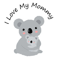 Tropical illustration . Mother's day. Cute koala mom and baby.