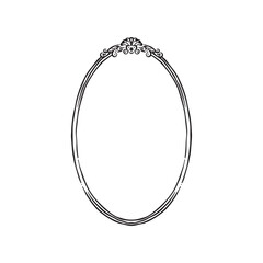 An oval french border Baroque classic vintage style, Thin border sketched as a vector. 