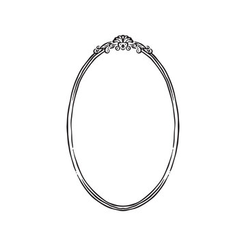 An oval french border Baroque classic vintage style, Thin border sketched as a vector. 