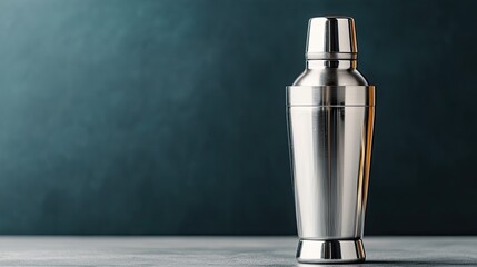 cocktail shaker concept. Shiny cocktail shaker on a textured surface against a dark background.
