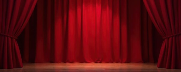 Crimson velvet curtains rise, revealing stage , velvet, fabric