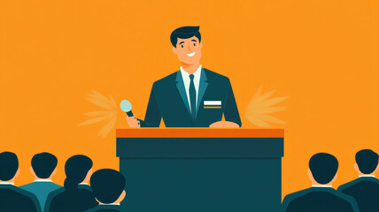 employee of the month award, recognition ceremony, flat design illustration