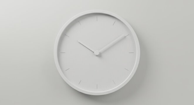 Minimalist White Clock on Gray Background