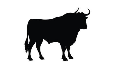 Bull silhouette, Running bull icon, Farm animal graphic, Buffalo illustration on white background