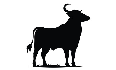 Bull silhouette, Running bull icon, Farm animal graphic, Buffalo illustration on white background