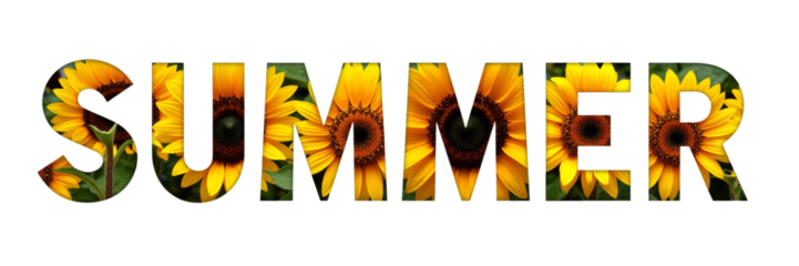 Sunflower Summer Text Art, Yellow Floral Letters, transparent background