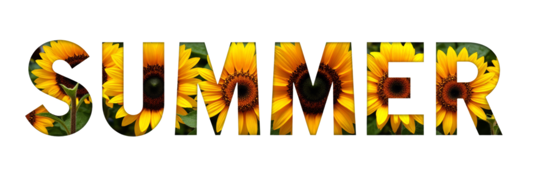 Sunflower Summer Text Art, Yellow Floral Letters, transparent background