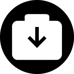 Obraz premium Download to Folder Icon | Black Circle & Transparent Download Symbol in Circle | White Arrow to Folder on Black White Folder Download Icon | Black Circular Background
