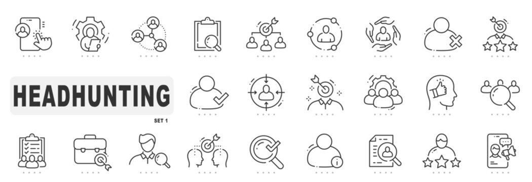 Set of headhunting related line icons. Hiring, recruitment, person etc. Editable stroke
