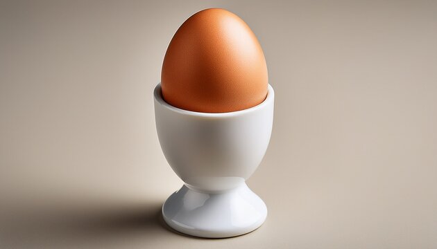 Single boiled egg in egg cup on transparent background
