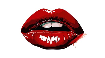 Obraz premium A vivid red lipstick standing out against a clean white background, a perfect visual for makeup and beauty concepts. The red lipstick, with its smooth and shiny texture, catches the eye and represents