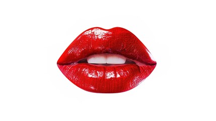 Obraz premium A vivid red lipstick standing out against a clean white background, a perfect visual for makeup and beauty concepts. The red lipstick, with its smooth and shiny texture, catches the eye and represents