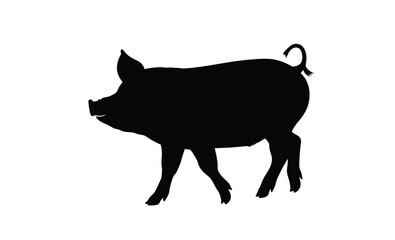 Pig silhouette, Side view pig vector, Farm animal icon, Pig illustration on white background