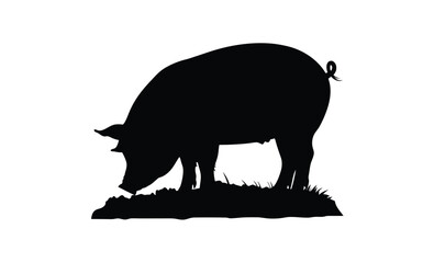 Pig silhouette, Side view pig vector, Farm animal icon, Pig illustration on white background