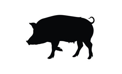 Pig silhouette, Side view pig vector, Farm animal icon, Pig illustration on white background