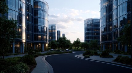 Obraz premium Modern Business District Street at Dusk