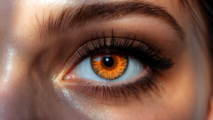 Stunning close-up of amber eye with makeup