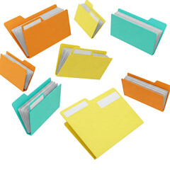 Floating set of labeled file folders, solid white background