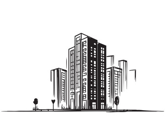 Obraz premium Silhouette high rise building with black peoples silhouette