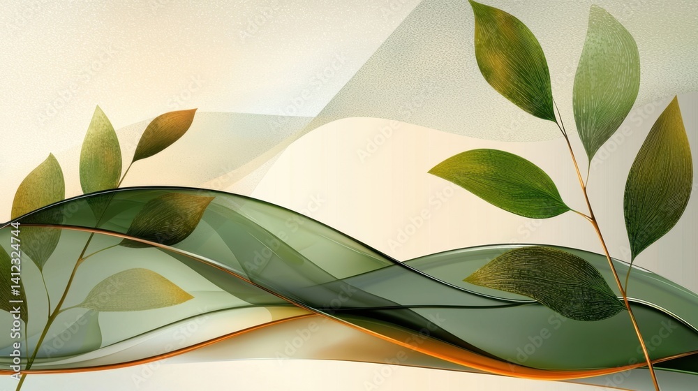 Poster abstract background with green overlapping waves and transparency effects