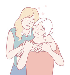 A tender embrace is shared between a young woman and an older lady, symbolizing deep love and connection