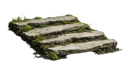 Png of Weathered stone steps covered in green moss, showcasing natural aging and serenity.
