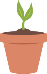 Green houseplant or sprout in a ceramic pot. Home garden, cultivation or planting theme. Vector illustration isolated on white background.