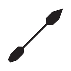 A simple, black silhouette of an arrow. The arrow is oriented diagonally, pointing to the upper right.