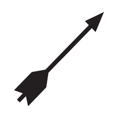 A simple, black silhouette of an arrow. The arrow is oriented diagonally, pointing to the upper right.