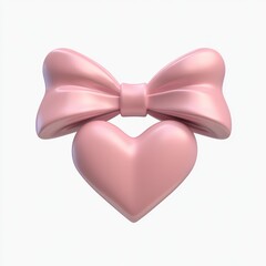 Pink heart with bow, 3D render, white background, Valentine's Day gift