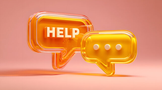 Vibrant yellow speech bubbles with the word 'HELP' and ellipsis, conveying a sense of urgency and support.