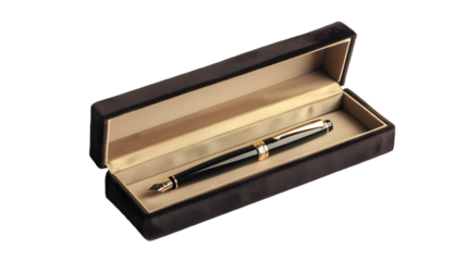 Luxurious Pen Set in Velvet-Lined Box Isolated On Transparent Background PNG.