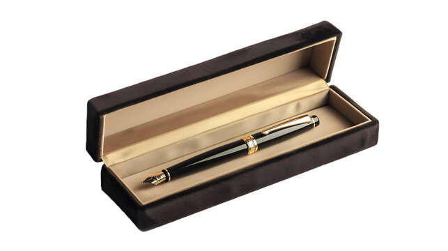 Luxurious Pen Set in Velvet-Lined Box Isolated On Transparent Background PNG.
