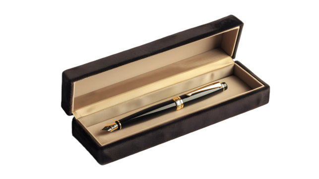 Luxurious Pen Set in Velvet-Lined Box Isolated On Transparent Background PNG.