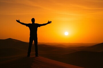 Fototapeta premium Majestic Desert Sunset: Silhouette Embracing the Horizon