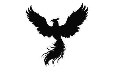 Phoenix silhouette, Fire bird vector, Mythical bird icon, Fenix illustration on white background