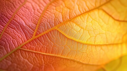 Close-up view of a vibrant autumn leaf's intricate veins.