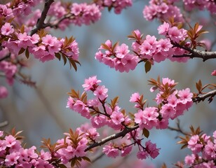 Obraz premium branches of a tree, a bush with pink flowers spring
